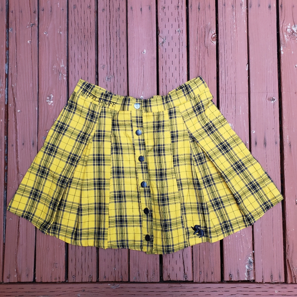 Harry Potter 'Hufflepuff' Plaid Pleated Skirt (Yellow & Black) - XL
